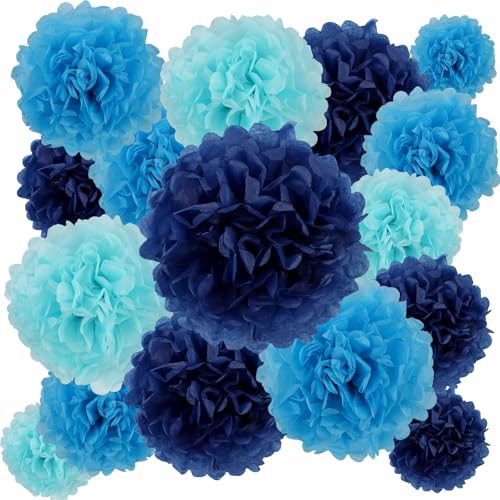 BestoFun 16 Stück Blau Seidenpapier Pompoms Himmelblau Pompons Deko Hellblau Königsblau Pompoms Dekoration für Hochzeit Deko Tischdeko Geburtstagsdeko Gartenparty Deko von BestoFun