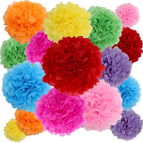 BestoFun 16 Stück Bunt Seidenpapier Pompoms Orange Rosa Pompons Deko Grün Gelb Blau Dekoration für Hochzeit Deko Tischdeko Geburtstagsdeko Gartenparty Karneval Deko von BestoFun