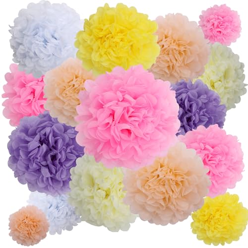 BestoFun 16 Stück Bunt Seidenpapier Pompoms Orange Rosa Weiß Pfirsich Pompons Deko Beige Gelb Hellviolett Pompoms Dekoration für Hochzeit Deko Tischdeko Geburtstagsdeko Gartenparty Deko von BestoFun