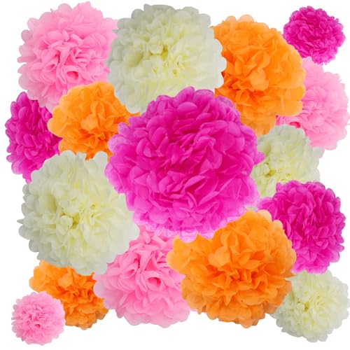 BestoFun 16 Stück Rosa Seidenpapier Pompoms Beige Rose Pompons Deko Orange Pompoms Dekoration für Hochzeit Deko Tischdeko Geburtstagsdeko Gartenparty Deko von BestoFun