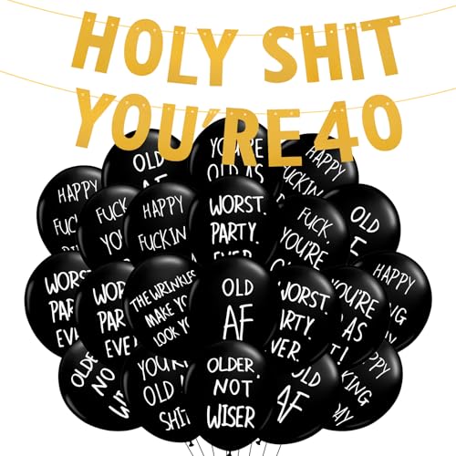 BestoFun Dekoration zum 40. Geburtstag für Sie oder Ihn, goldene Geburtstagsparty-Dekoration, missbräuchliche Luftballons, Partyzubehör für den 40. Geburtstag, Partyzubehör "Holy Shit You're 40 BestoFun Dekoration zum 40. Geburtstag für Sie oder Ihn, goldene Geburtstagsparty-Dekoration, missbräuchliche Luftballons, Partyzubehör für den 40. Geburtstag, Partyzubehör "Holy Shit You're 40 von BestoFun