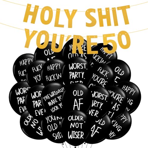 BestoFun Dekoration zum 50. Geburtstag für Sie oder Ihn, goldene Geburtstagsparty-Dekoration, missbräuchliche Luftballons, Partyzubehör zum 30. Geburtstag, Partyzubehör "Holy Shit You're 50 Birthday BestoFun Dekoration zum 50. Geburtstag für Sie oder Ihn, goldene Geburtstagsparty-Dekoration, missbräuchliche Luftballons, Partyzubehör zum 30. Geburtstag, Partyzubehör "Holy Shit You're 50 Birthday von BestoFun