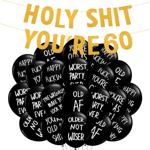 BestoFun Dekoration zum 60. Geburtstag für Sie oder Ihn, goldene Geburtstagsparty-Dekoration, missbräuchliche Luftballons, Partyzubehör zum 40. Geburtstag, Partyzubehör "Holy Shit You're 60 Birthday BestoFun Dekoration zum 60. Geburtstag für Sie oder Ihn, goldene Geburtstagsparty-Dekoration, missbräuchliche Luftballons, Partyzubehör zum 40. Geburtstag, Partyzubehör "Holy Shit You're 60 Birthday von BestoFun