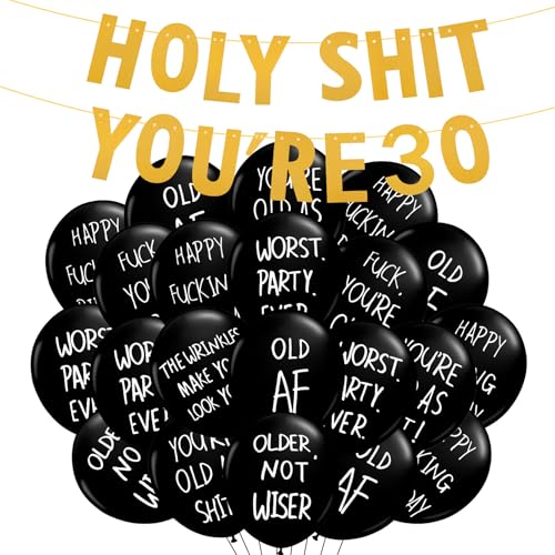 Dekoration zum 30. Geburtstag für Sie oder Ihn, goldene Geburtstagsparty-Dekoration, missbräuchliche Luftballons, Partyzubehör für den 30. Geburtstag, Partyzubehör "Holy Shit You're 30 Birthday Dekoration zum 30. Geburtstag für Sie oder Ihn, goldene Geburtstagsparty-Dekoration, missbräuchliche Luftballons, Partyzubehör für den 30. Geburtstag, Partyzubehör "Holy Shit You're 30 Birthday von BestoFun