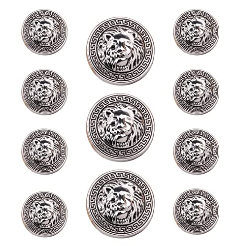 11 Stück Kleiderknöpfe, 8 Stück × 15 mm und 3 Stück × 20 mm Löwenkopf Metall Nähen Knöpfe Schaft rund Form Knopf Set (Silber) von Bestowal