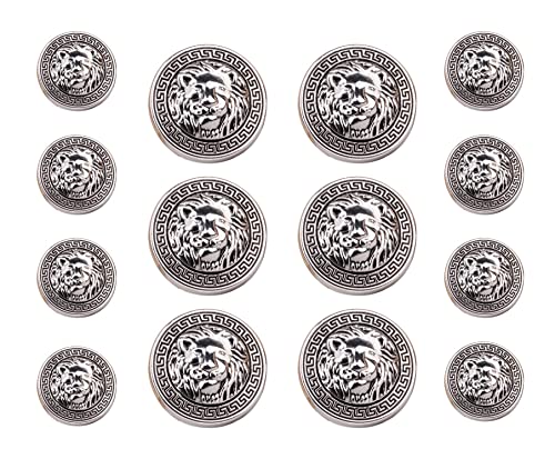 14 Stück Kleiderknöpfe, 8 Stück x 20 mm und 6 Stück x 25 mm, Löwenkopf-Metall-Nähknöpfe, Schaft, runde Form (Silber) von Bestowal