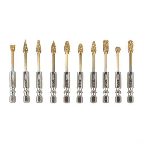 10pcs 1/4 Zoll Rotary Burr Kit für Metallbearbeitungswerkzeuge, Holzbearbeitungszubehör, Steinschnitz-Bits, Gravierwerkzeug-Set und Entgratwerkzeuge, Präzisionsschleif-Bits für Schneideisen 10pcs 1/4 Zoll Rotary Burr Kit für Metallbearbeitungswerkzeuge, Holzbearbeitungszubehör, Steinschnitz-Bits, Gravierwerkzeug-Set und Entgratwerkzeuge, Präzisionsschleif-Bits für Schneideisen von Besttoolifes