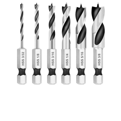 Für HSS-Stahl für Kurzbohrer-Set mit 6,35 mm Schnellwechsel-Sechskantschaft, kurzer Schnellarbeitsstahl, Holzbearbeitungsbohrer für schnelles Präzisions-Holzbohren (6#) von Besttoolifes