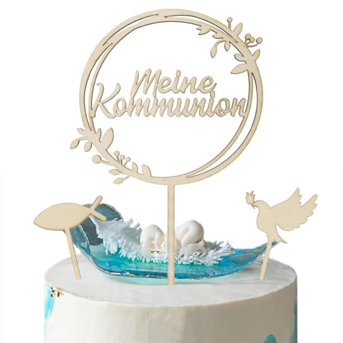 3 Stück Cake Topper Kommunion Holz Meine Taufe Kuchen Dekoration Personalisiert Tortendeko Konfirmation Erstkommunion Tortenstecker Torten Topper Kuchendeckel für Taufe Junge Mädchen von Bestwishing