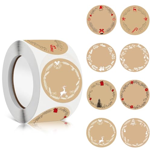 Kraftpapier Aufkleber, 500 Stück 4cm Rund Geschenksticker Weihnachten Kraft Etiketten, für Geschenkverpackung Weihnachtsdekoration Marmeladen von Bestwishing