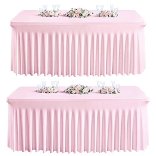 Besutolife Spandex-Tischdecke, 2,4 m, Tischdecke für rechteckige Tische für Partys, Hochzeiten, Geburtstage, Babypartys, 2 Stück, Rosa Besutolife Spandex-Tischdecke, 2,4 m, Tischdecke für rechteckige Tische für Partys, Hochzeiten, Geburtstage, Babypartys, 2 Stück, Rosa von Besutolife