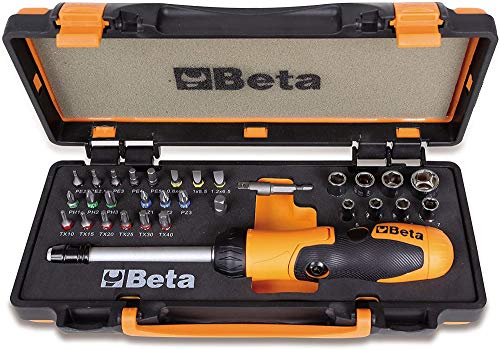 Beta 860/C38P - 1 Einsatzhalter mit Umschaltknarre und Griff, 27 Schraubeinsätze, 8 Sechskant-Steckschlüssel und 2 Zubehörteile von Beta