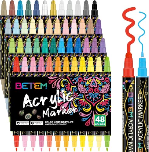 Betem 48 Farben Acrylstifte für Steine Wasserfest mit Doppelspitze, Aacrylic Marker für, Holz, Leinwand, Felsmalerei, Glas, Keramik, Acrylstifte Set für Basteln Kunstbedarf Betem 48 Farben Acrylstifte für Steine Wasserfest mit Doppelspitze, Aacrylic Marker für, Holz, Leinwand, Felsmalerei, Glas, Keramik, Acrylstifte Set für Basteln Kunstbedarf von Betem