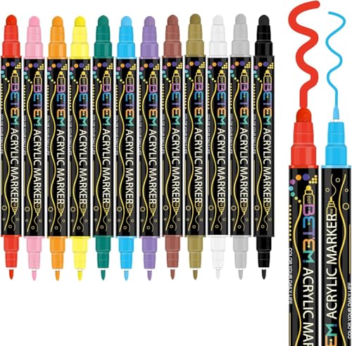 Betem Acrylstifte mit Doppelspitze 12 Farben, Hochwertige Acrylic Marker für Stein, Holz, Leinwand, Felsmalerei, Glas, Keramik Wasserfest, Steine Bemalen Stifte für DIY Basteln Betem Acrylstifte mit Doppelspitze 12 Farben, Hochwertige Acrylic Marker für Stein, Holz, Leinwand, Felsmalerei, Glas, Keramik Wasserfest, Steine Bemalen Stifte für DIY Basteln von Betem