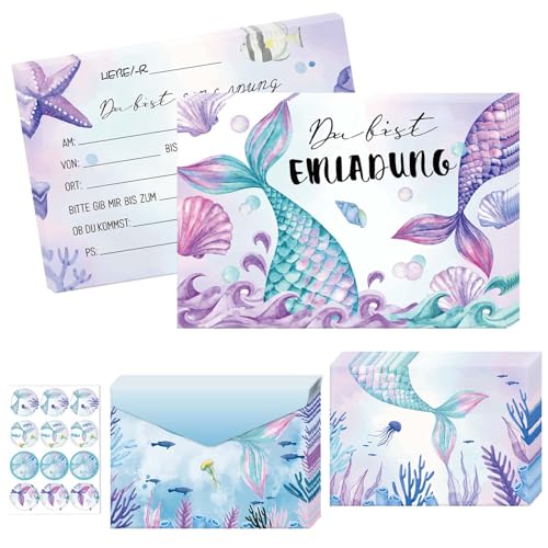 Betensh 12 Stück Meerjungfrau Einladungskarten Kindergeburtstag Mädchen, 15×10cm Einladungskarten Meerjungfrau Geburtstag mit Umschlag, Einladungskarten Mädchen für Meerjungfrau Party Betensh 12 Stück Meerjungfrau Einladungskarten Kindergeburtstag Mädchen, 15×10cm Einladungskarten Meerjungfrau Geburtstag mit Umschlag, Einladungskarten Mädchen für Meerjungfrau Party von Betensh