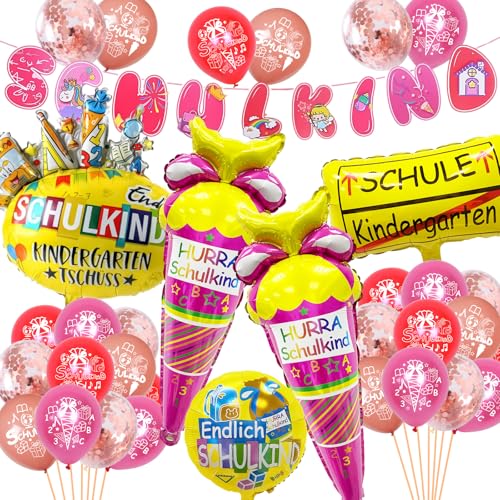 Betensh 2024 Deko Einschulung Mädchen, Einhorn SCHULKIND Girlande+2024 Zuckertüten Folienballon+28 Luftballon+Einschulung Schulanfang Deko Betensh 2024 Deko Einschulung Mädchen, Einhorn SCHULKIND Girlande+2024 Zuckertüten Folienballon+28 Luftballon+Einschulung Schulanfang Deko von Betensh