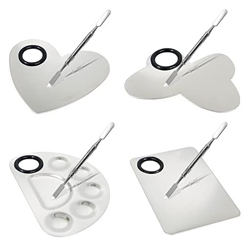 4 Stück Make-up-Mischpalette mit Spatel, Edelstahl-Kosmetik-Palette, Make-up-Foundation-Mischpalette, Make-up-Metall-Mischtablett für Make-up, Nagelkunst-Zubehör von Betinyar
