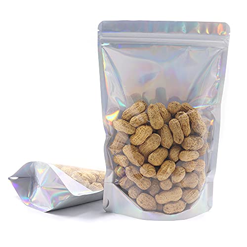 50 Stück 16 x 24 cm Folienbeutel zum Aufstellen, Lebensmittelverpackungsbeutel mit transparentem Fenster, wiederverwendbare Mylarbeutel für Lebensmittel, selbstverschließende Aufbewahrungsmaterialien von Betinyar