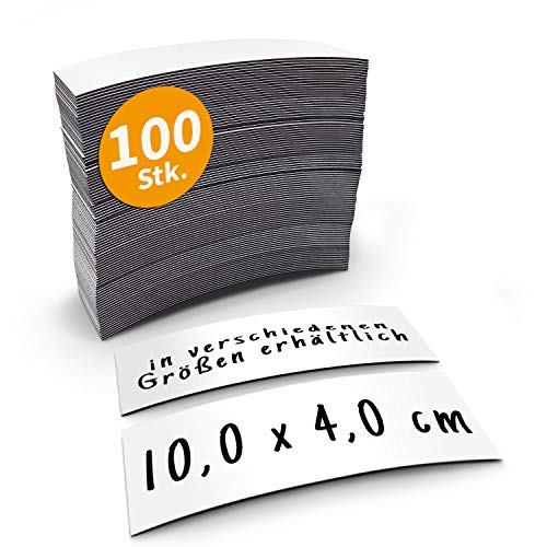 Betriebsausstattung24® 100 beschreibbare Magnetetiketten Magnet | 10,0 x 4,0 cm | Folienstreifen in weiß von Betriebsausstattung24
