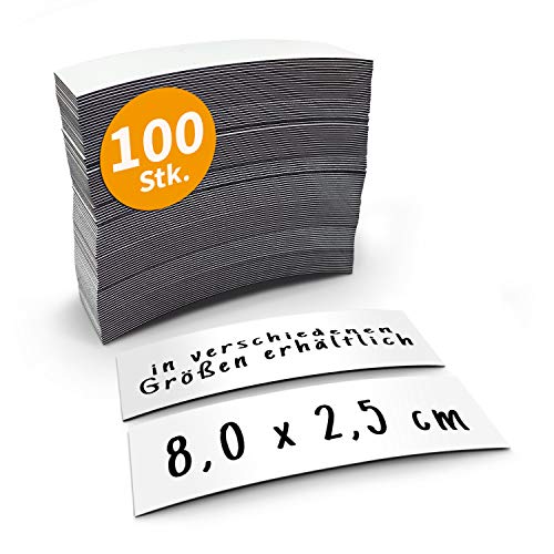 Betriebsausstattung24® 100 beschreibbare Magnetetiketten Magnet | 8,0 x 2,5 cm | Folienstreifen in weiß von Betriebsausstattung24