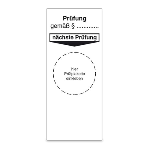 Betriebsausstattung24® Grundplakette Prüfung gemäß..., 4 Stück/Bogen, selbstklebend, 4x9,5 cm von Betriebsausstattung24