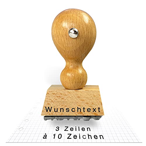 Betriebsausstattung24® Traditioneller Holzstempel inkl. Wunsch-Textplatte | bis zu 3 Zeilen Abdruckmaße: 25 x 12 mm | Stempel aus Naturholz | Buchenholz von Betriebsausstattung24