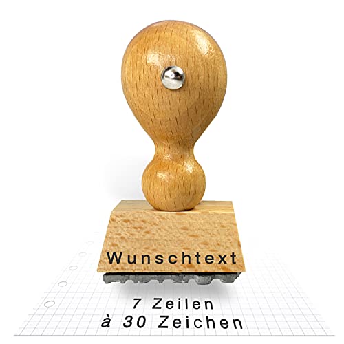 Betriebsausstattung24® Traditioneller Holzstempel inkl. Wunsch-Textplatte | bis zu 7 Zeilen Abdruckmaße: 72 x 27 mm | Stempel aus Naturholz | Buchenholz von Betriebsausstattung24