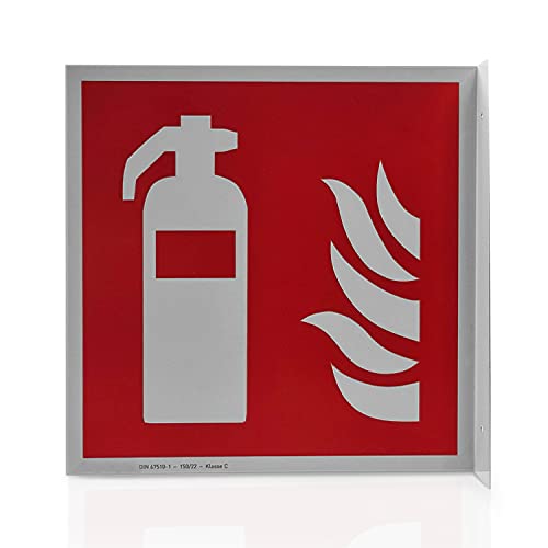 Feuerlöscher Fahnenschild | Aluminium, langnachleuchtend | 2,5 x 20,0 x 20,5 cm | DIN 67510 Klasse C | Leuchtdichte 150 mcd | Brandschutzschild Brandschutzzeichen | Betriebsausstattung24® von Betriebsausstattung24