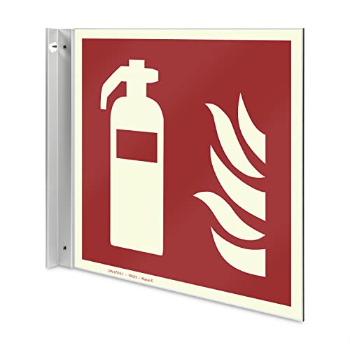 Betriebsausstattung24 Feuerlöscher Fahnenschild - Aluverbundplatte, langnachleuchtend - 20,0 x 21,50 cm - Zur Wandbefestigung von Betriebsausstattung24