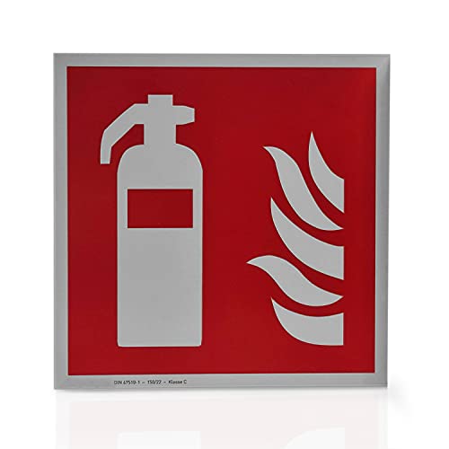 Feuerlöscher Schild | Hart-PVC Folie langnachleuchtend & selbstklebend | Größe: 10 x 10 cm | Symbol Schild l DIN 67510 Klasse C | Leuchtdichte 150 mcd | Brandschutzschild | Betriebsausstattung24® von Betriebsausstattung24