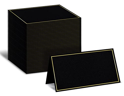 Better Office Products Tischkarten mit goldfarbenem Metallic-Rand, 5,1 x 8,9 cm, gefaltete Tischzeltkarten für Hochzeiten, Dinnerpartys, Buffet-Bankette, 100 Stück (schwarz) von Better Office Products