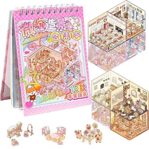 10 Sets 3D House Stickers,BetterJonny DIY 3D House Stickers 3D Sticker Scene Hausaufkleber Machen Sie Ihren Eigenen, Supermarkt, Kaffeehaus, Buchhandlung Relief Stress für Erwachsene und Kinder von BetterJonny