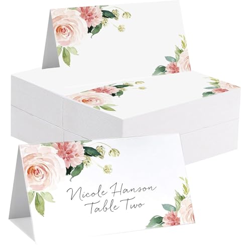 100 Stück Tischkarten, Empfangssitznummer, Namenshalter für Geschirr, Hochzeit, Geburtstag, Dinner-Party, (Blume A) von BetterJonny