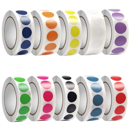 10000 Stück 13mm Klebepunkte Bunt,BetterJonny Runde Punktaufkleber Bunte Selbstklebende Klebepunkte Aufkleber Etiketten Markierungspunkte für Schule Büro Kalender Karten-Aufkleber(1000 Stücke/Rolle) von BetterJonny