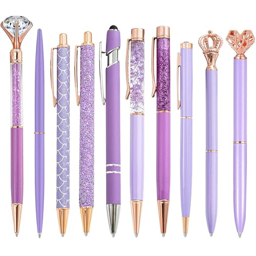 10Pcs Bling Metallstifte Kugelschreiber Set, BetterJonny Diamond Kristall Kugelschreiber mit Schwarze Tinte Glitter Metall Stift Metallglitzer Kugelschreiber Einziehbare Kugelschreiber für Schule Büro von BetterJonny