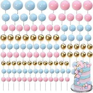 120 Stück Kugeln, Dekoration für Kuchen, BetterJonny Mini Ballon, Ball, Kuchen, Topper für Geburtstagsfeier, Dekoration von Geburtstagskuchen (Gold/Rosa/Blau) von BetterJonny