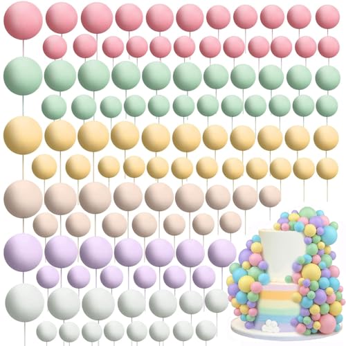 120 Stück Tortendeko Kugeln Cake Topper, BetterJonny Kuchen Dekoration Kugel DIY Mini Ballon Cupcake Einsatz Tortendeko Kugel für Hochzeit Babyparty Geburtstag Torte Dekorieren (Süßigkeitsfarbe) von BetterJonny