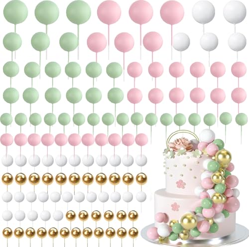120 Stück Tortendeko Kugeln Cake Topper, Kuchen Dekoration Kugel DIY Mini Ballon Cupcake Einsatz Tortendeko Kugel für Hochzeit Babyparty Geburtstag Torte Dekorieren (Golden/Weiß/Pink/Grün) von BetterJonny