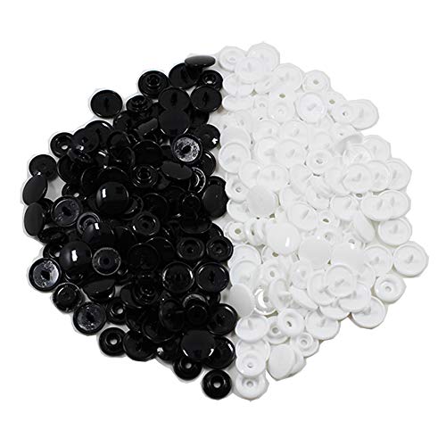 200 Sets T5 Harz-Kunststoff-Druckknöpfe, Größe 20, glänzend, rund, Kunstharz-Kunststoff-Knöpfe, Verschlüsse für Stoffbasteln, Handtücher, DIY (weiß, schwarz) von BetterJonny