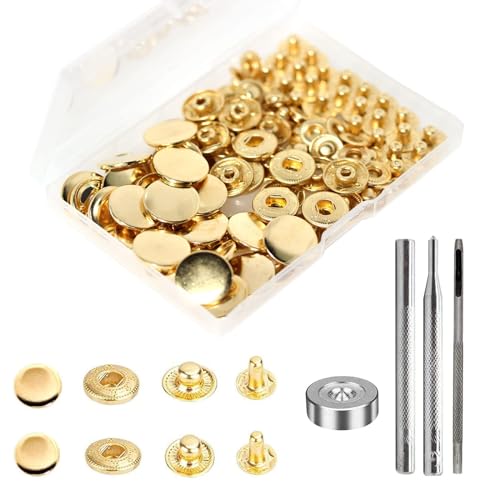 24 Sets Druckknöpfe Set, Basicon Messing Druckknöpfe Φ17mm Kupfer Druckknöpfe Metall Bronze Kleidung Druckknöpfe mit Fixierwerkzeug Kit für Leder Jeans Jacke Brieftasche Handtasche, Gold 24 Sets Druckknöpfe Set, Basicon Messing Druckknöpfe Φ17mm Kupfer Druckknöpfe Metall Bronze Kleidung Druckknöpfe mit Fixierwerkzeug Kit für Leder Jeans Jacke Brieftasche Handtasche, Gold von BetterJonny