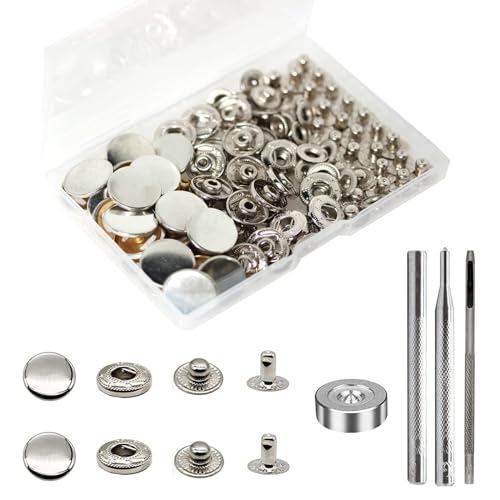 Basicon 24 Sets Druckknöpfe Set, Φ17mm Messing Kupfer Metall Bronze Kleidung Druckknöpfe Mit Fixierwerkzeug Kit Für Leder Jeans Jacke Brieftasche Handtasche, Silber Basicon 24 Sets Druckknöpfe Set, Φ17mm Messing Kupfer Metall Bronze Kleidung Druckknöpfe Mit Fixierwerkzeug Kit Für Leder Jeans Jacke Brieftasche Handtasche, Silber von BetterJonny