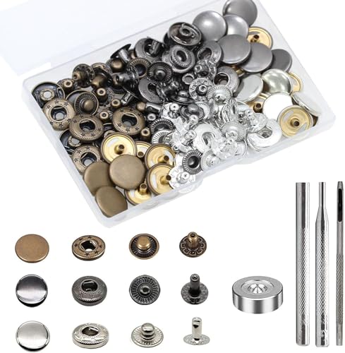 24 Sets Druckknöpfe Set, BetterJonny Messing Druckknöpfe Φ15mm Kupfer Druckknöpfe Metall Bronze Kleidung Druckknöpfe mit Fixierwerkzeug Kit für Leder Jeans Jacke Brieftasche Handtasche, 3 Farben von BetterJonny