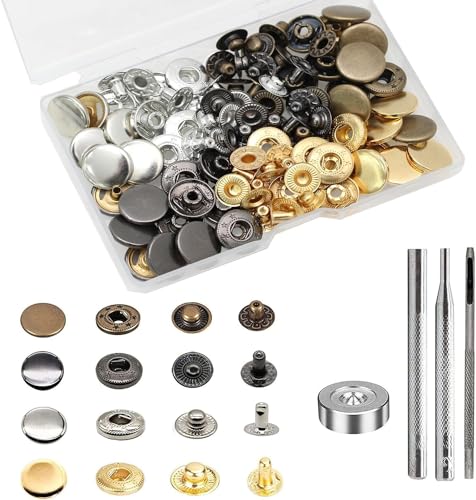 24 Sets Druckknöpfe Set, BetterJonny Messing Druckknöpfe Φ15mm Kupfer Druckknöpfe Metall Bronze Kleidung Druckknöpfe mit Fixierwerkzeug Kit für Leder Jeans Jacke Brieftasche Handtasche, 4 Farben von BetterJonny