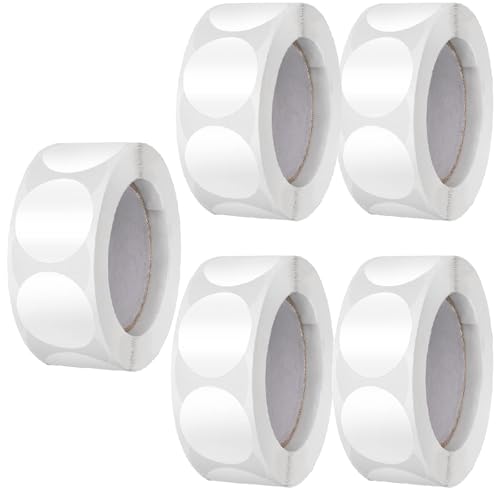 2500 Stück 25mm Weiße Runde Aufkleber,BetterJonny Runde Punktaufkleber Weiße Selbstklebende Klebepunkte Aufkleber für Schule Büro Kalender Karten-Aufkleber(500 Stücke/Rolle) von BetterJonny
