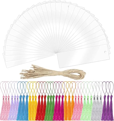30 Stück Rechteckige Acryl Lesezeichen, BetterJonny Blanko Acryl Lesezeichen Rohling mit 36 Bunten Quaste Leere Craft Lesezeichen Transparente Lesezeichen für DIY Basteln Notizbuch Party Dekorationen 30 Stück Rechteckige Acryl Lesezeichen, BetterJonny Blanko Acryl Lesezeichen Rohling mit 36 Bunten Quaste Leere Craft Lesezeichen Transparente Lesezeichen für DIY Basteln Notizbuch Party Dekorationen von BetterJonny