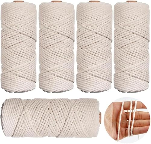 5 Stück Makramee Garn 3mmx50m, BetterJonny Baumwoll Bastelschnur Makramee Baumwollgarn 3mm Baumwollkordel Natur Baumwoll-Bastelschnur für Basteln Stricken Aufhängen DIY Handwerk-Beige von BetterJonny