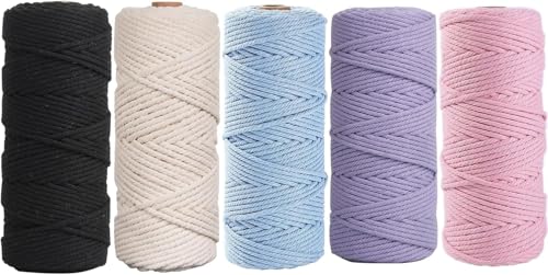 5 Stück Makramee Garn 3mmx50m, BetterJonny Baumwoll Bastelschnur Makramee Baumwollgarn 3mm Baumwollkordel Natur Bunte Baumwoll-Bastelschnur für Basteln Stricken Aufhängen DIY Handwerk 5 Stück Makramee Garn 3mmx50m, BetterJonny Baumwoll Bastelschnur Makramee Baumwollgarn 3mm Baumwollkordel Natur Bunte Baumwoll-Bastelschnur für Basteln Stricken Aufhängen DIY Handwerk von BetterJonny