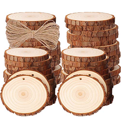 50 Stück Holzscheiben, BetterJonny Rund 4-5cm Holz Log Scheiben Kit mit Loch Unvollendete Holzkreise für DIY, Basteln, Hochzeit, Weihnachten Dekoration von BetterJonny