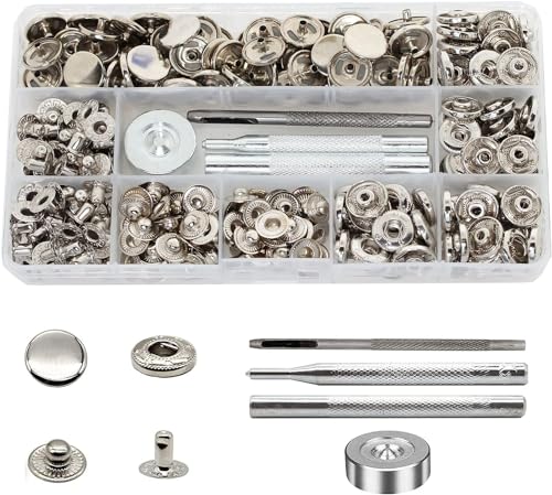 80 Sets Druckknöpfe Set, Basicon Messing Druckknöpfe Φ15mm Kupfer Druckknöpfe Metall Bronze Kleidung Druckknöpfe mit Fixierwerkzeug Kit für Leder Jeans Jacke Brieftasche Handtasche,Silber 80 Sets Druckknöpfe Set, Basicon Messing Druckknöpfe Φ15mm Kupfer Druckknöpfe Metall Bronze Kleidung Druckknöpfe mit Fixierwerkzeug Kit für Leder Jeans Jacke Brieftasche Handtasche,Silber von BetterJonny