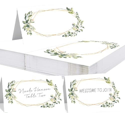 BetterJonny 100 Stück Tischkarten Hochzeit 100x90mm Tischdekoration Namenskarten zum selbst Beschriften Platzkarten für für Hochzeit Geburtstag Konfirmation Kommunion Taufe Feier(Blätter-D) von BetterJonny
